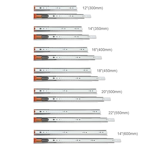Full Extension Ball Bearing Drawer Runners 350 mm with Automatic Soft Closing Mechanism Side Mounted Buffering Cushioning Drawer Slide Load Capacity 35 kg (1 Set)