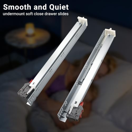 1 Pair 18 Inch Undermount Drawer Slides, Self Soft Close Full Extension Drawer Rails Concealed Drawer Runners Adjustable Locking Devices Mounting Brackets Screws Included - size: 18 Inch