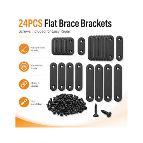 Flat Mending Plates, 24 Pack Straight Brace Brackets with Screws