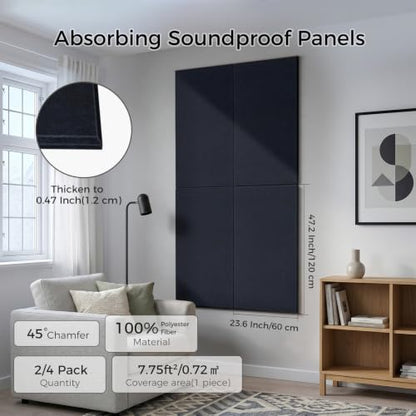 TO-TH Acoustic Wall Panels Self-Adhesive Sound Proof Panel 4 Pack,Navy Blue - color: Navy Blue, size: 4 Pack