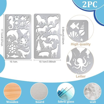 UNICRAFTALE 2Pc Mixed Animal Metal Stencil Dolphins Lions Cats Stainless Steel Metal Template Drawing Stencils Templates for DIY Scrapbooking Photo Album Decorative Embossing DIY Paper Card - style: Mixed Animal