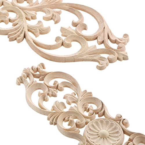 2Pcs Wood Onlays Appliques, Long Wooden Carved Center Carvings Decals - color: 2-Pack, size: 15.8" x 3.6"