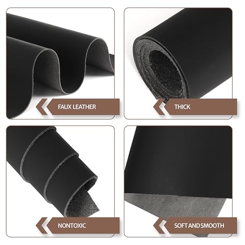 Shkira 12''X24'' Faux Leather Fabric Sheet for Crafts - Black 1.6-1.8 MM Thick - Thick Durable Synthetic Upholstery Fake Leather Vinyl Sheet for Arts and Crafts