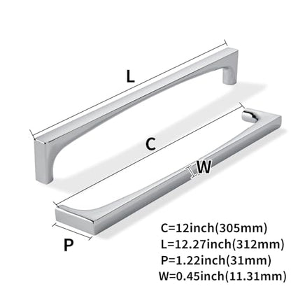 khtumeware 5 Pack Solid Handles 12-Inch(305mm) Polished Chrome Cabinet Pulls,Heavy Duty for Kitchen Cabinets, Cupboards, Drawers and Bathroom Hardware - color: Polished Chrome, size: 12"(305mm) Hole Center, style: 5-Pack