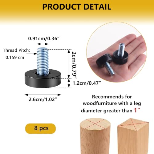 8 Pack Adjustable Furniture Levelers, 3/8"-16 UNC Threaded Leveling Feet for Tables, Chairs, Cabinets, Shelving, Sofa – Heavy Duty Floor Protectors - size: 8pcs 3/8"-16 UNC