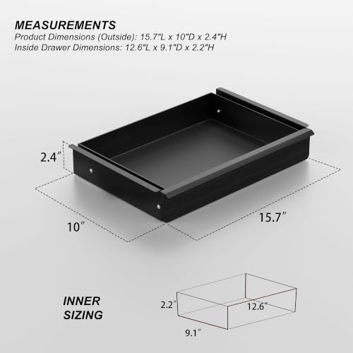 Under Desk Drawer, Black Solid Wood Panel – Sturdy Ball Bearing Slides, Easy Under-Desk Mount, Integrated Handle, Desktop Organizer for Office & Home Workstation - color: Black
