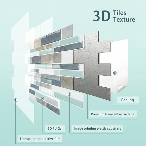 Arttown Peel and Stick 3D Wall Backsplash, 10-Sheet, 12" × 12" Blue Gray - color: Blue/Gray, size: 10PC 12"x12"