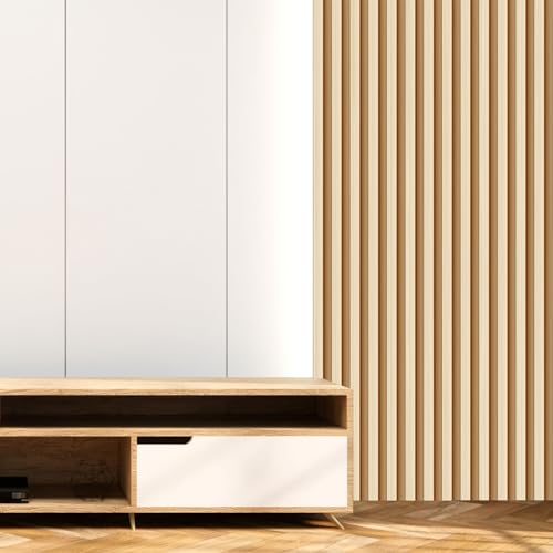 Natural Wood Slat Wallpaper Peel and Stick Wood Panel Wall Decor - color: Yellow and white alternating natural wood