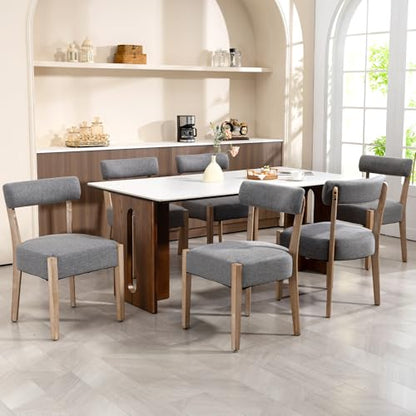 ZJhome Dining Chairs Set of 6,Mid Century Modern Dining Chair Set - Linen Upholstered Low Back Kitchen & Dining Room Chairs with Woven Design,Grey Fabric - color: Grey Fabric, size: Set of 6