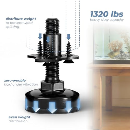 HUASAI 3/8”-16 Thread Furniture Leveling Feet, 4 Pack Adjustable Furniture Levelers Kit with T-Nuts, Heavy Duty Screw-On Feet, 330 LBs per Foot, for Chairs, Cabinets, Uneven Floors