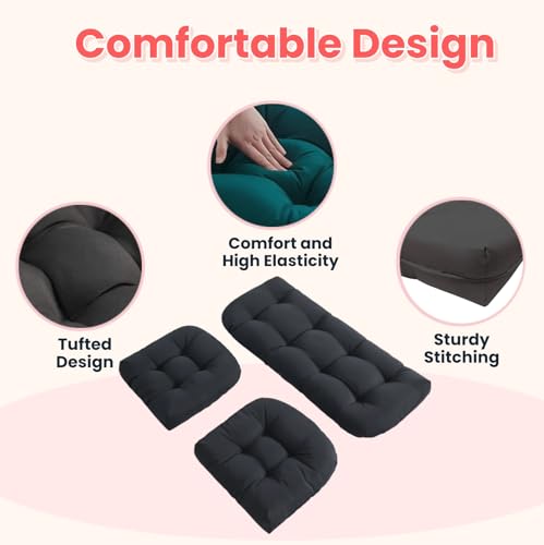 Wicker Chair Cushions 3 Piece Set, Waterproof Outdoor Cushion for Patio Furniture, Loveseat and U-Shaped Wicker Furniture Cushions, Black - color: Black