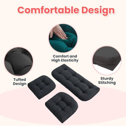 Wicker Chair Cushions 3 Piece Set, Waterproof Outdoor Cushion for Patio Furniture, Loveseat and U-Shaped Wicker Furniture Cushions, Black - color: Black