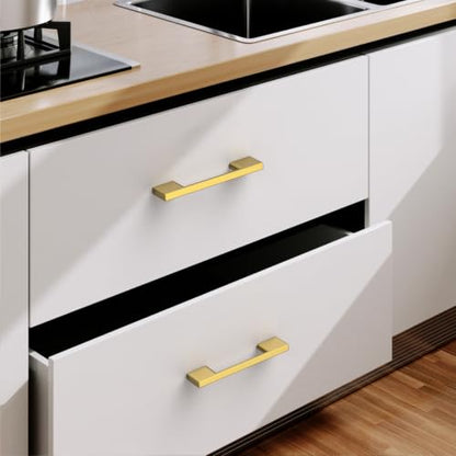 9BUILD 10 Pack Vibrant Brushed Moderne Brass Cabinet Pulls 3 Inch Cabinet Handles Kitchen Hardware Handles for Cabinets Dresser Pulls - color: Vibrant Brushed Moderne Brass, size: 3"/76MM Hole Center, style: 10 Pack