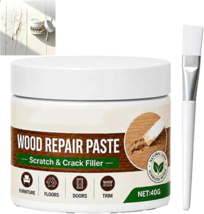 White Furniture Touch-Up Paste with Brush, Wood Filler Wall Repair Cream for Scratches, Fit Tables Cabinets Wooden Floors Walls