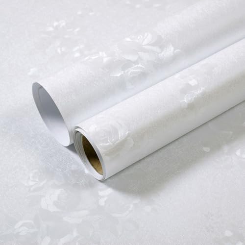 White Wallpaper Peel and Stick Embossed Floral Contact Paper 17.3 x 118.1in - color: White, size: 17.3" x 118.1"