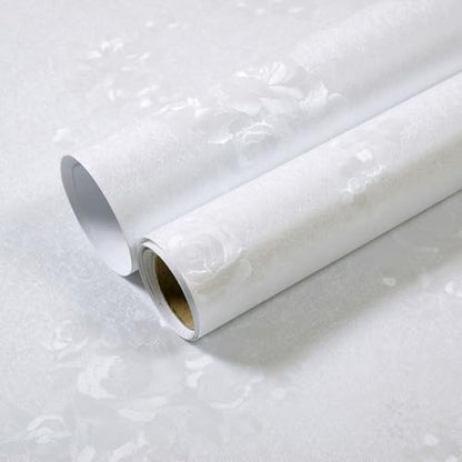 White Wallpaper Peel and Stick Embossed Floral Contact Paper 17.3 x 118.1in - color: White, size: 17.3" x 118.1"