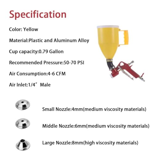 YSIL Drywall Texture Sprayer Air Hopper Spray Gun 0.79 Gallon Yellow Elbow - color: Yellow Elbow, size: 0.79 Gallon(3L)
