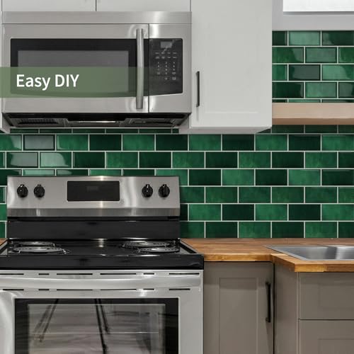 10-Sheet Thick Peel and Stick Kitchen Backsplash Tiles - color: Dark Green