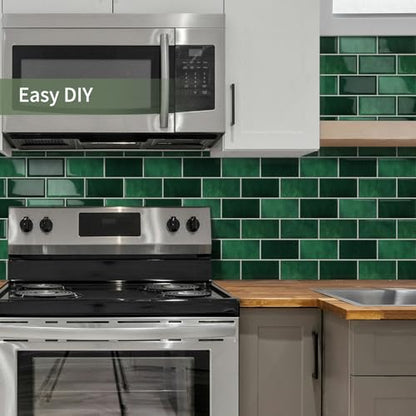 10-Sheet Thick Peel and Stick Kitchen Backsplash Tiles - color: Dark Green