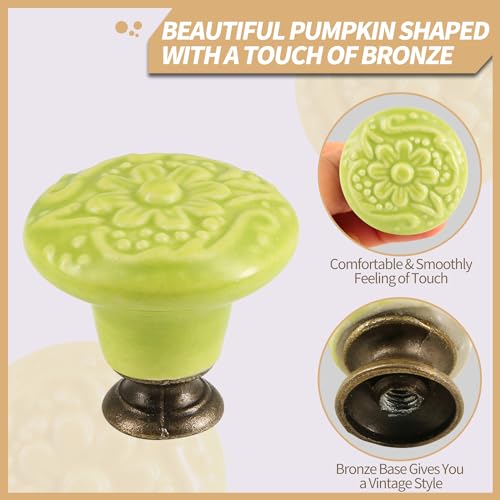 Ceramic Knobs, Embossed Floral Design - Sage Green, 20pcs - color: Sage Green