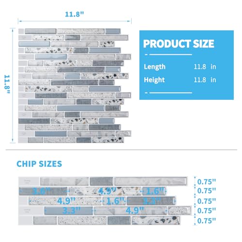 Art3d Peel and Stick Stone Wall Tile, 11.8 x 11.8 in, 10-Sheet, Light Blue - color: Light Blue