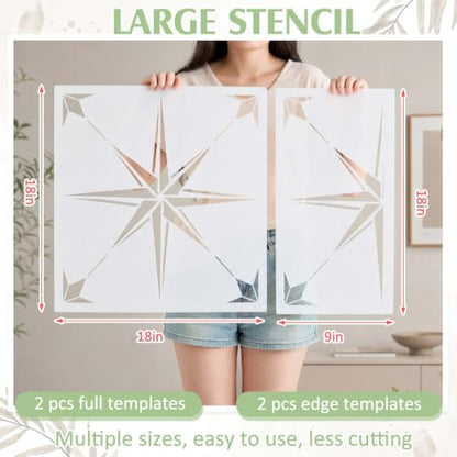 Zonon 4 Pcs 18 in Reusable Tile Stencil for Painting Large Pattern - size: 18 in, style: Compass Star