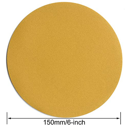 6-Inch No-Hole Hook and Loop Gold Sanding Discs 320-Grit, 100-Pack