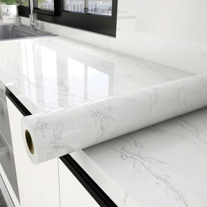 Glossy White Marble Contact Paper for Countertops Peel and Stick Wallpaper - color: White, size: 23.6" x 472"