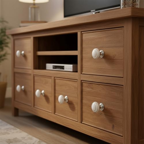 HUAMULAN Ceramic Knobs Round Cabinet Pulls with Zinc Alloy Base 10 Pack - color: White with Gold Circle 10PCS