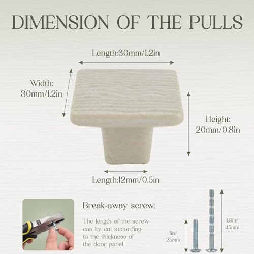 6 Pack Ceramic Drawer Pulls Square Cabinet Pulls Beige Drawer Knobs Wavy Natural Cabinet Handles Cute Dresser Knobs Boho Drawer Pull - color: Beige