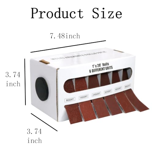 Wet Dry Emery Cloth Sandpaper 1"x19.7ft 6 Rolls with Dispenser, 80-600 Grit