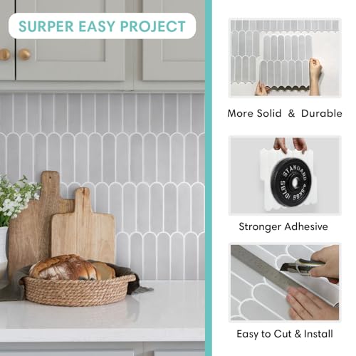 Commomy Thicker White Peel and Stick Tiles Backsplash 10 pcs of 12" x 12" - color: Glossy Gray & Thicker Design