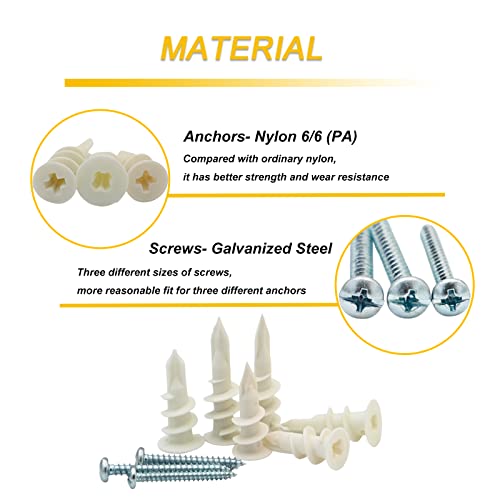 3 Sizes Self Drilling Drywall Anchors, 310PCS Nylon Plastic Wall Anchors and Screws for Drywall, No Pre Drill Hole Preparation Required,13x32mm,15x33mm,13x42mm - size: 3