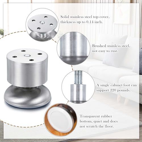 CozyCabin 4PCS Adjustable Metal Furniture Legs - Stainless Steel Cabinet Legs Round for Cabinet Sofa Table Kitchen Feet Replacement,(Height 60mm/2.5") - size: 2.5 inches