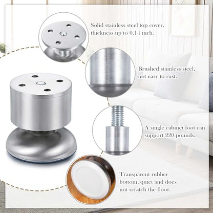CozyCabin 4PCS Adjustable Metal Furniture Legs - Stainless Steel Cabinet Legs Round for Cabinet Sofa Table Kitchen Feet Replacement,(Height 60mm/2.5") - size: 2.5 inches