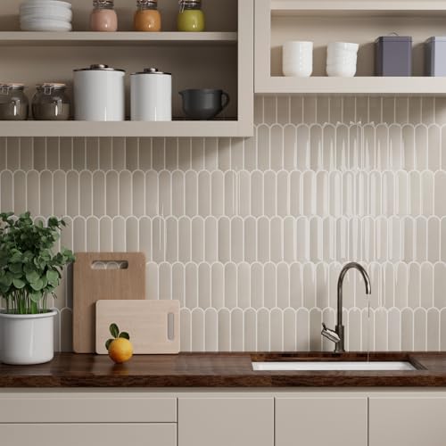 Peel and Stick Backsplash Tile, 10 Sheets 12''x12'' Kitchen Tiles - color: Beige Brown
