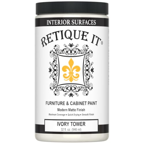 Retique It Chalk Furniture Acrylic Paint by Renaissance DIY, 32 oz (Quart), 32 Fl Oz, White - color: 02 Ivory Tower - Antique White, size: 32 Fl Oz (Pack of 1)