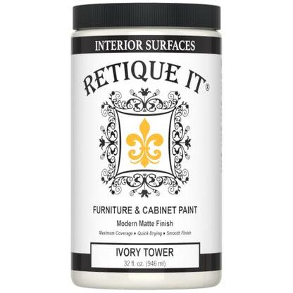 Retique It Chalk Furniture Acrylic Paint by Renaissance DIY, 32 oz (Quart), 32 Fl Oz, White - color: 02 Ivory Tower - Antique White, size: 32 Fl Oz (Pack of 1)