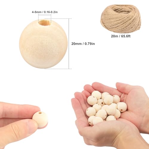 700 PCS 20 mm Wooden Beads with Hole, Beige Round Wooden Beads for Crafts, DIY Projects, and Home Decoration - size: 700 PCS 20 mm