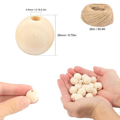 700 PCS 20 mm Wooden Beads with Hole, Beige Round Wooden Beads for Crafts, DIY Projects, and Home Decoration - size: 700 PCS 20 mm