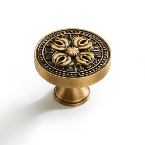 Antique Solid Brass Cabinet Knobs, 5 Pack