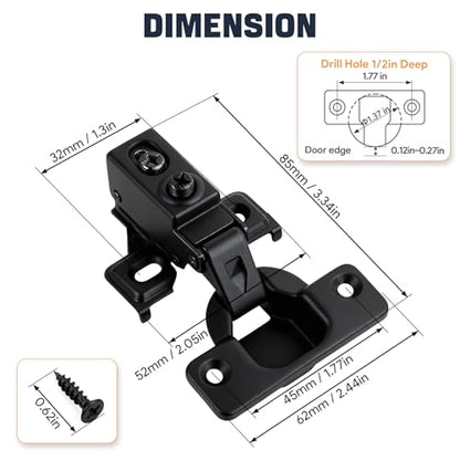 Mousike 10 Pack (5 Pair) Soft Close Cabinet Hinges, 1/2 Overlay Soft Close Hinges for Kitchen Cabinet, Stainless Steel, Built-in Damper, 100 Degree Opening Angle, 6 Way Adjustment - color: Black, size: 10 Pack