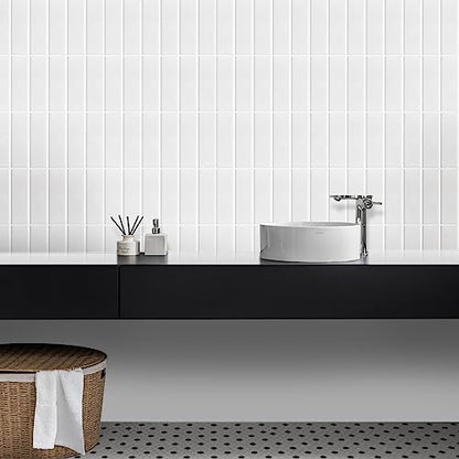 Peel and Stick Tile, New Upgrade Thicker Design Self Adhesive 12" x 12" Large Premium Finger Tiles for Kitchen,Bathroom, Living Room, RV Etc (10-Sheet,White). - color: White