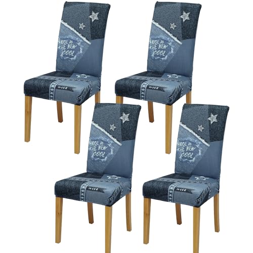 Dining Chair Covers, Stretch Seat Covers, Washable Furniture Protector - color: Denim, size: ‌Milk Silk