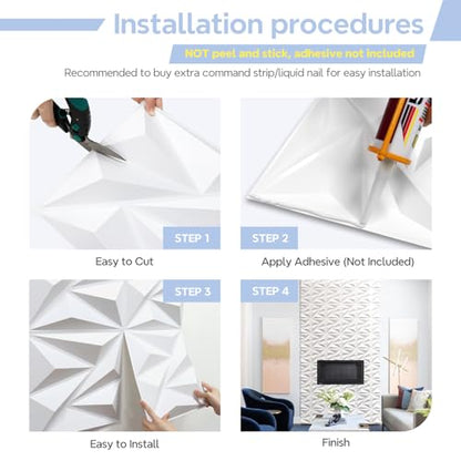 STICKGOO 3D Wall Panels Diamond, White, 12''x12'', 33 Pack - color: White