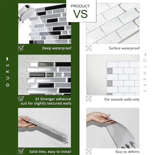 STICKGOO Thicker Peel and Stick Backsplash Tile for Kitchen and Bathroom - color: Silver, Black