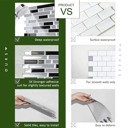 STICKGOO Thicker Peel and Stick Backsplash Tile for Kitchen and Bathroom - color: Silver, Black