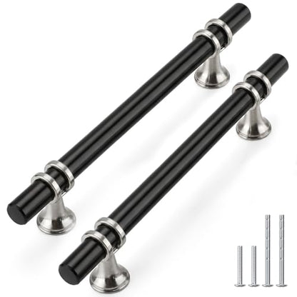 Rergy 10 Pack 5 Inch Hole Center Black and Silver Cabinet Pulls - color: Black&Brushed Nickel, size: 5-1/16in Hole Center(128mm)