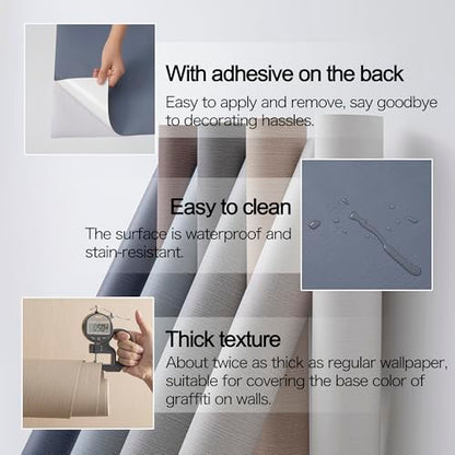 24"x393" Dark Blue Fabric Peel and Stick Linen Textured Wallpaper - color: Dark Blue