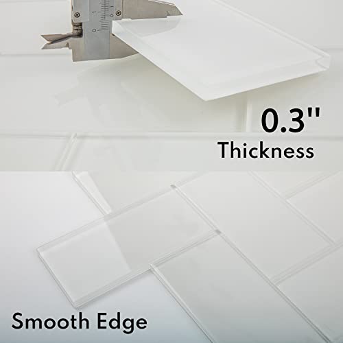 Lovdeco White Glass Subway Tile, Glass for Bathroom Kitchen Shower Backsplash Wall, 3 x 6 Inches, 4 Sq.Ft. - color: White, size: 3 x 6 Inch